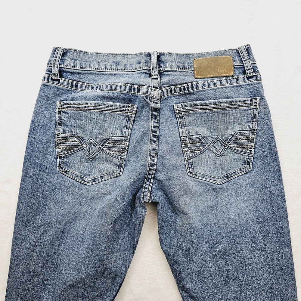 BKE Jake Straight Jeans Men 32W 33L Buckle Blue Stretch Denim Western - Picture 11 of 13